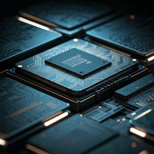 Macro view of a processor and circuit board representing the compute foundation behind digital systems.